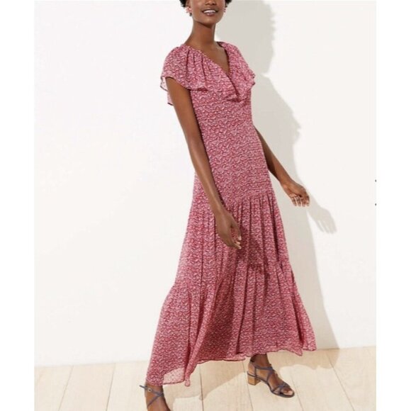 Loft Plus Women's Red Floral Flouce Tie Back Maxi Dress - 22 - Picture 1 of 16